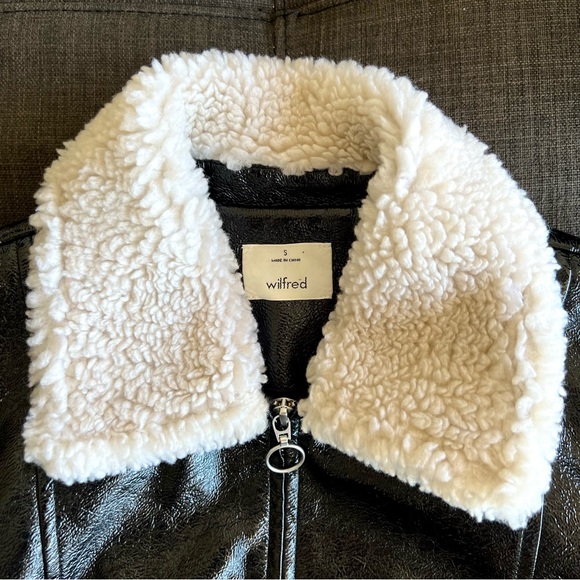 Aritzia Wilfred Tempest Jacket • Black Faux Leather Vegan Sherpa - Size S - Picture 2 of 4